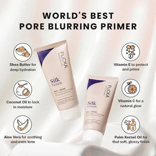 Flicka 3 -in-1 Silk Touch Primer Cream - Pore Blurring Moisturizer With SPF & Makeup Base